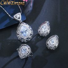 CWWZircons Vintage Women Jewelry Set Hollow Out Design Pear Drop Cubic Zirconia Necklace Earring And Ring 3Pcs Sets T265 2024 - buy cheap