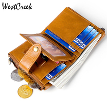 Мужской кошелек из натуральной кожи westкрик RFID, короткий мини-кошелек на молнии с карманом для монет 2024 - купить недорого