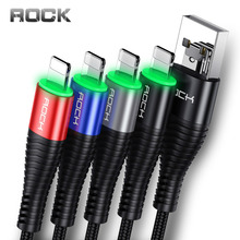 Rock Led USB Charger Cable for iPhone 6 6s 7 8 Hi-Tensile fast Charging Data Sycn usb cord for Apple iPad lightning Charge Cable 2024 - buy cheap