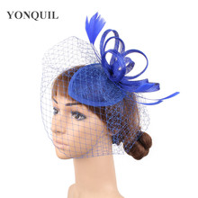 Elegant Royal Blue Millinery Fascinator Sinamay Base with Veil Bridal Hairstyle Party Headwear Race Cocktail Hat Party Headpiece 2024 - buy cheap