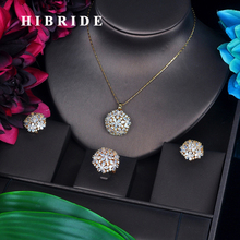 HIBRIDE-Conjunto de joyería de circonia cúbica para mujer, aretes y collares de Color dorado brillante y elegante, de alta calidad, N-511 de regalo 2024 - compra barato