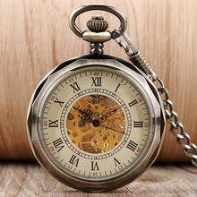 Винтажные часы с открытым лицом, римская цифра, ручная обмотка, Механические карманные часы, кулон, брелок, цепь, стимпанк часы для мужчин и женщин 2024 - купить недорого
