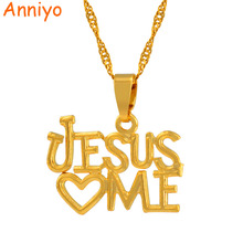 Anniyo Jesus Love Pendant and Necklaces for Women Great Jewelry Christ Savior Redeemer Deliverer Gold Color Chain #004610 2024 - buy cheap