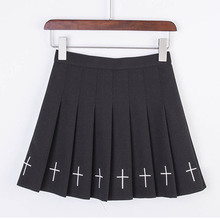 Summer Gothic Girls Cross Embroidery Skirts Pleated Women High Waist Punk Mini Skirts Cross Female Black White Skirt 2024 - buy cheap