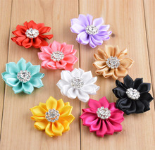 girls Boutique Accessories 2" Multilayer Satin Flower With Rhinestone Center Kids Hair Flowers 20pcs/lot Free shipping FH50 2024 - buy cheap
