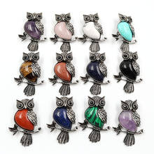 XSM Wisdom Owl Shape Pendants Natural Stone Amethysts Black Agates Pendant For Women Men Animal Pattern Jewelry Necklaces Fits 2024 - buy cheap