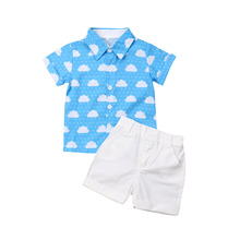 Conjunto de roupas azul infantil, camiseta e short para crianças verão 2019 2024 - compre barato