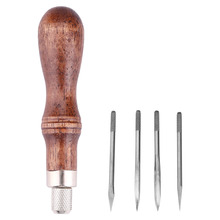 4 in 1 DIY Wood Handle Leather Stitching Awl for Leather Sewing Scratch Awl Tools Canvas Leathercraft Sewing Needle Kit 2024 - buy cheap