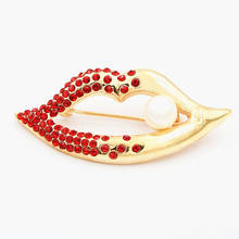 Retail! Stunning Red Crystals Sexy Lips Shaped Alloy Brooch Friendship Gift Girls Collar Pin 2024 - buy cheap