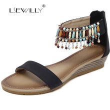 Lsewilly Summer Women Ethnic Bohemia Wedge Sandals Shoes Woman String Bead Beach Sandals Casual Gladiator Shoes size 35-42 S027 2024 - buy cheap