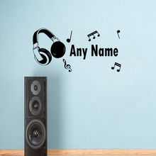 Wall Stickers Headphones Music notes Personalised Names Kids Room New Design Wall Decal Removable Waterproof Wall Sticker SA066B 2024 - buy cheap