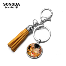 SONGDA The Kiss Gustav Klimt Tassel Keychain Famous Painting Glass Cabochon Charm Key Chain Abstract Artist Collection Key Ring 2024 - buy cheap