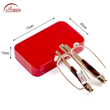 = SCOBER = Steel case slim narrow portable folding golden metal frame reading glasses +1 +1.5 +2 +2.5 +3 +3.5 +4 2024 - buy cheap