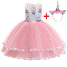 Sent Headband! 2019 Unicorn Party Dress Vestidos Toddler Girl Summer Tutu Dress Child Dress Girl Dress Birthday Princess Costume 2024 - buy cheap