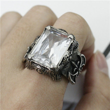 Polishing Shinning Clear Crystal Stone Anchor Ring 316L Stainless Steel Top Quality Biker Ring 2024 - buy cheap