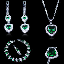 Russian Trendy Engagement Jewelry Sets For Women Green Created Emerald White Zircon Silver Color Jewelry Bracelets 2024 - buy cheap