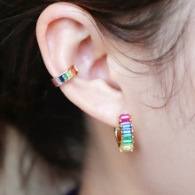 rainbow cz circle cuff earring for women girls no piercing clip earring Gold filled elegance High quality colorful daliy wearing 2024 - buy cheap