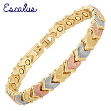 Escalu Ladies 3Tone Gold Silver Rose Gold Heart Bio Energy Magnetic Women Bracelet Romantic Bangle Jewelry Wristband Charm 2024 - buy cheap