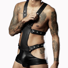 Lingerie sexy para homens, de couro pu, bondage, body, fetiche, homens, macacão, lingerie, erótica, preto, corpo de vinil 2024 - compre barato