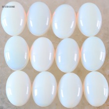 BUYERSHOME 10Pcs 13x18MM Natural Stone White Opal No Drilled Hole Oval Cabochon CAB Bead For DIY Jewelry Making Ring K1603 2024 - buy cheap