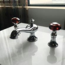 Grifo cromado de 8 pulgadas para lavabo de baño, manija de cristal rojo vino, montado en cubierta 2024 - compra barato