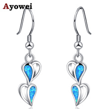 Joya con forma de corazón Ayowei Anniversry para mujer pendientes con colgante de ópalo de Fuego Azul plata 925 joyería de moda OE763A 2024 - compra barato