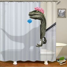 Cortina de chuveiro dinossauro à prova d'água, decoração de banheiro em poliéster com 12 ganchos 2024 - compre barato