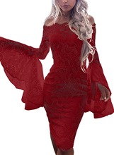 New Autumn Women Dress Fashion Off Shoulder Black Red Lace Bodycon Dress Women Long Sleeve Elegant Lady Party Bandage Dresses 2024 - buy cheap