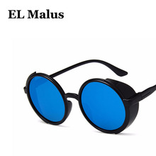 [El malus] óculos de sol de armação redonda uv400, óculos escuros retrô de marca masculino e feminino, lentes azuis e prateadas reflexivas, espelhadas 2024 - compre barato