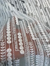 Tecido de renda étnico de rede francesa de moda tecido bordado francês com miçangas 2024 - compre barato