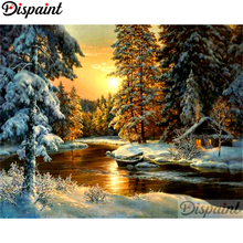 Dispaint taladro cuadrado/redondo 5D DIY pintura de diamante "árbol nieve Casa" bordado punto de cruz 3D decoración del hogar A10386 2024 - compra barato