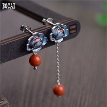 S925 silver retro ladies fashion ethnic style rich flowers tassels South red beads earrings 2024 - buy cheap