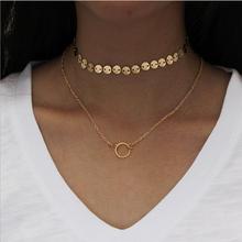 Hot Fashion Vintage Choker Necklace Simple 2 Layer Collar Sequins Satement Necklace For Women Jewelry Bijoux 2024 - buy cheap