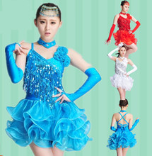 Girl Sequin Latin Dance Dresses For Sequin/Tassel style Cha Cha/Rumba/Samba/Ballroom/Tango Dance Clothing Kids Dance Costume 2024 - buy cheap