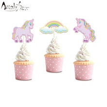 Unicornio Arco Iris Animal tema papel Cupcake Topper unicornio fiesta decoración suministros bebé ducha cumpleaños fiesta decoración personalizada 2024 - compra barato