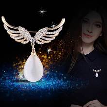 Broches de ala de Ángel de piedra de ópalo, broche de diamantes de imitación, broche de agua en forma de perla, accesorios de ropa 2024 - compra barato