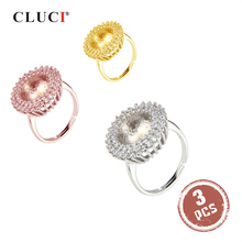 CLUCI 3pcs Silver 925 Sunflower Shaped Zircon Ring for Anniversary 925 Sterling Silver Adjustable Ring Setting Jewelry SR2042SB 2024 - buy cheap