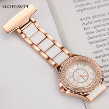 Reloj de enfermera de oro rosa de cristal para mujer, broche analógico de acero, elegante, de lujo, con cadena 2024 - compra barato