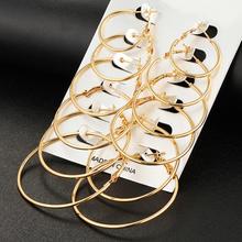 Hoop Gold Silver Big Vintage Circle Stud Earrings Fashion Women 6 Pairs/set 2024 - buy cheap