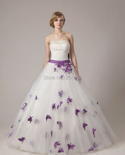 Free Shipping Beaded Strapless Wedding Dress with Purple Butterfly custom size&color 2024 - buy cheap