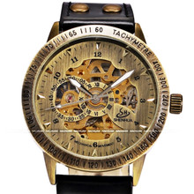 SHENHUA-relojes de bronce Vintage para hombre, cronógrafo con correa de cuero, Steampunk, Reloj de pulsera mecánico automático 2024 - compra barato