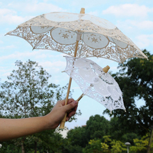 Paraguas de encaje elegante, sombrilla de algodón bordada, blanca y Beige, para decoración de bodas y fotografía 2024 - compra barato