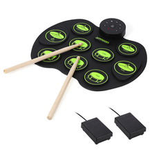 Portable Electronic Drum Set Digital Roll-Up Touch Sensitive Practice Drum Kit 2 Foot Pedals for Kids Beginners No Speakers 2024 - купить недорого