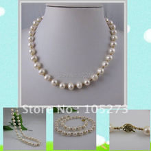 Wholesale Elegant pearl jewelry AA 3MM gold beads 9-10MM 18inch white fresh water pearl necklace 1pcs/lot free shipping A1629N 2024 - buy cheap