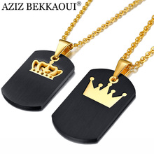 AZIZ BEKKAOUI Fashion Logo Crown Stainless Steel Couple Necklaces Engraving Tag Pendant Necklace Luxury Gift Dropshipping 2024 - buy cheap