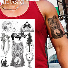 Tatuagem de tatoo falso do tatoo da árvore de montanha dos homens negros grandes do braço tatuagem tatuagem temporária da estrela da lua de rejaski rinoceronte para crianças 2024 - compre barato