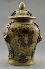 6.5" Elaborate Chinese Collectible Decorated Old Porcelain & Tibetan Silver Dragon Lady Traveling Pot 2024 - buy cheap