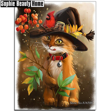 5D Needlework Diy Diamante Pintura Animal Chapéu Pássaro Gato Ponto Cruz Diamante Bordado Broca de Diamante Cheio de Imagem Em Mosaico 188246 2024 - compre barato