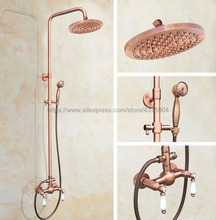 Antique Red Copper Wall Mounted 8" Rain Shower Faucet Mixer Set with Bathroom Shower Faucet Hand Shower Sprayer Nrg583 2024 - buy cheap
