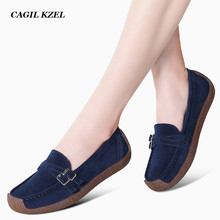 CAGILKZEL-zapatos planos de ante para mujer, mocasines sin cordones, color negro, para primavera 2024 - compra barato